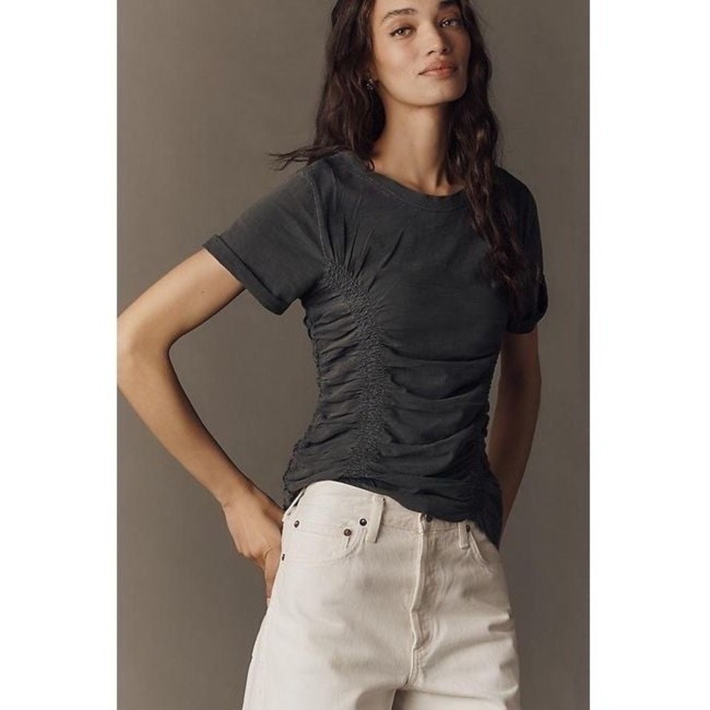 Women's Gray The Bennie Slim Crew Neck Cotton-Slub T-Shirt By PILCRO EUC XS